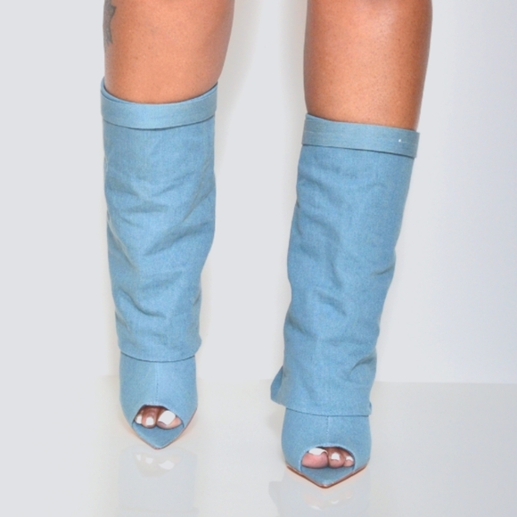 Denim Peep Toe Anke Bootie - Picture 3 of 3